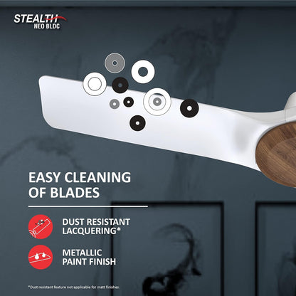 Havells 1200Mm Stealth Air Neo Bldc Motor Ceiling Fan Most Silent & Premium,5 stars With Rf Remote 100% Copper,Upto 55% Energy Saving,Flexible Timer Settings (Pack Of 1,Wood Pearl White)