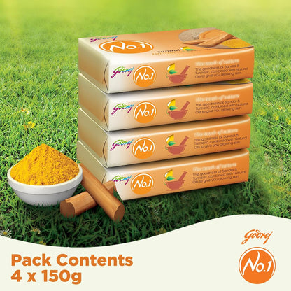 Godrej No.1 Bathing Sandal & Turmeric Grade 1 Soap with Long-lasting Fragrance (150g each)- Combo Pack of 4