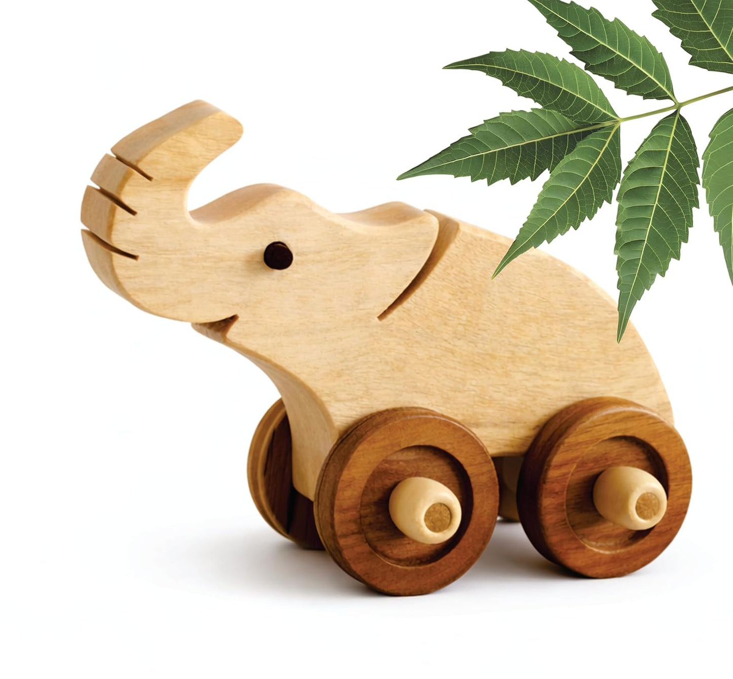 Udaipur HandiCrafts Wooden Elephant Pull-Along Toy for Toddlers (3–5 Years) | Natural Solid Wood | No Metal | Eco-Friendly & Plastic-Free | Smooth Rolling Wheels | Kids Room & Nursery Decor