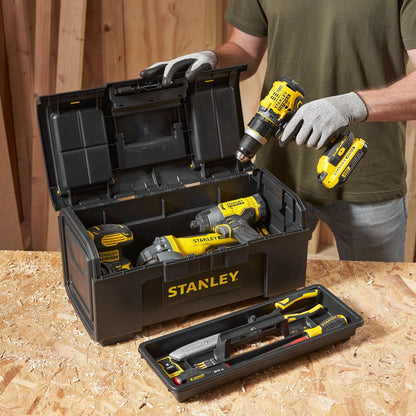 STANLEY 1-79-217 19" One-Touch Heavy-Duty Portable Plastic Tool Box With Removable Tray for Easy & Convenient Storage, 25 Kg Load Capacity, 1 Year Warranty, YELLOW & BLACK, 26.6x48.6x23.6 cm