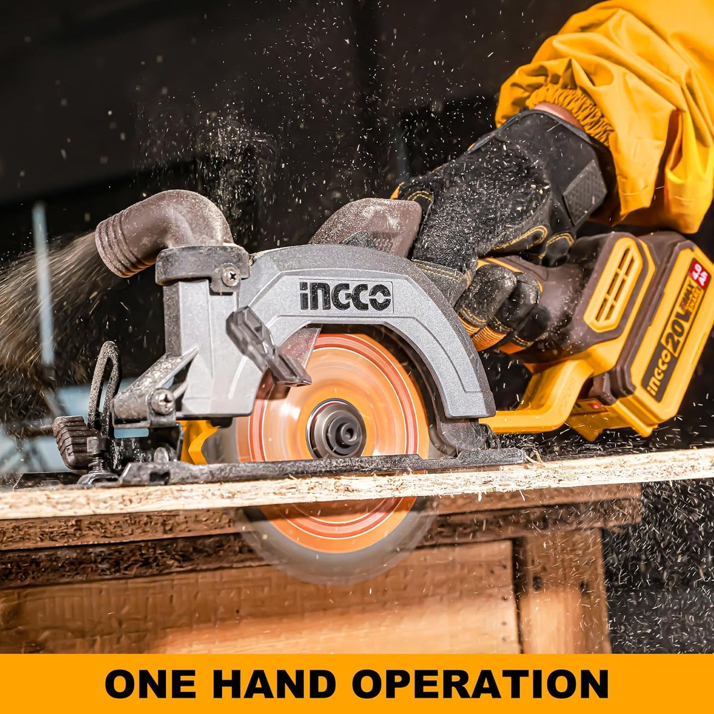 INGCO Cordless Circular Saw, With Battery & Charger, Brushless Motor, 4800 RPM, 185 MM Blade Diamater
