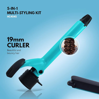Havells 5-in-1 Multi Styling Kit - Straightener, Curler, Crimper, Conical Curler & Volume Brush | For Multiple Hair Styles | 2 Years Guarantee | Blue/Black | HC4045