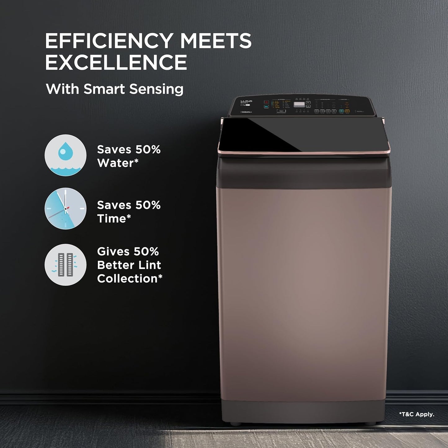 Havells-Lloyd 8.5 Kg 5 Star Fully Automatic Intelli Inverter Motor Top Load Novante IOT With With In Built Heater Washing Machine (GLWT855N12CB Copper Blush)