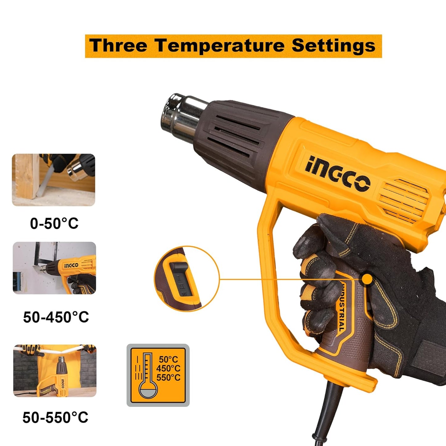 INGCO Heat Gun, 2000W Heavy Duty Hot Air Gun Heat Gun with Overload Protection for Crafts, Shrinking PVC, Stripping Paint (4 Nozzles)