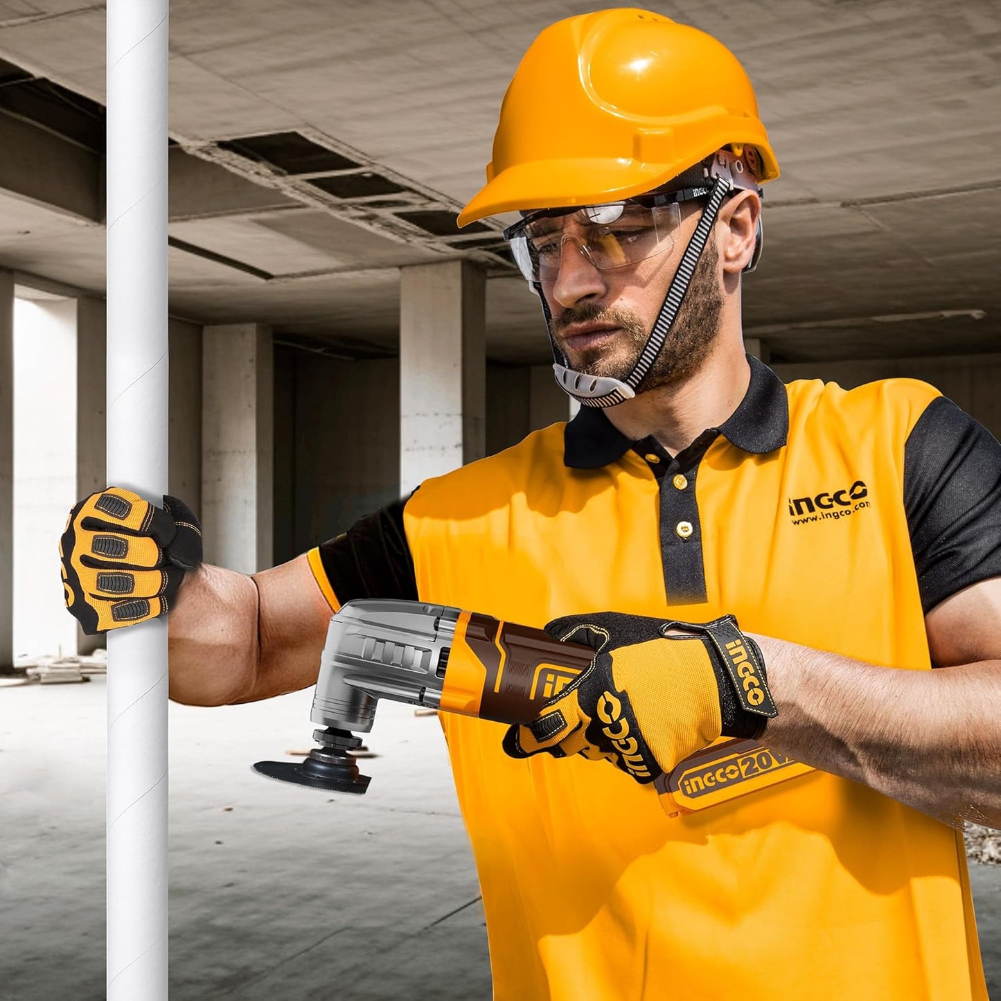 INGCO Cordless Multi Tool with 1pcs 2.0Ah Battery and Charger, 5000-20000 RPM, 6 Variable Speed,3.2° Oscillation Angle, 20V Oscillating Multi-Tool for Sawing, Cutting, Sanding CMLI20228