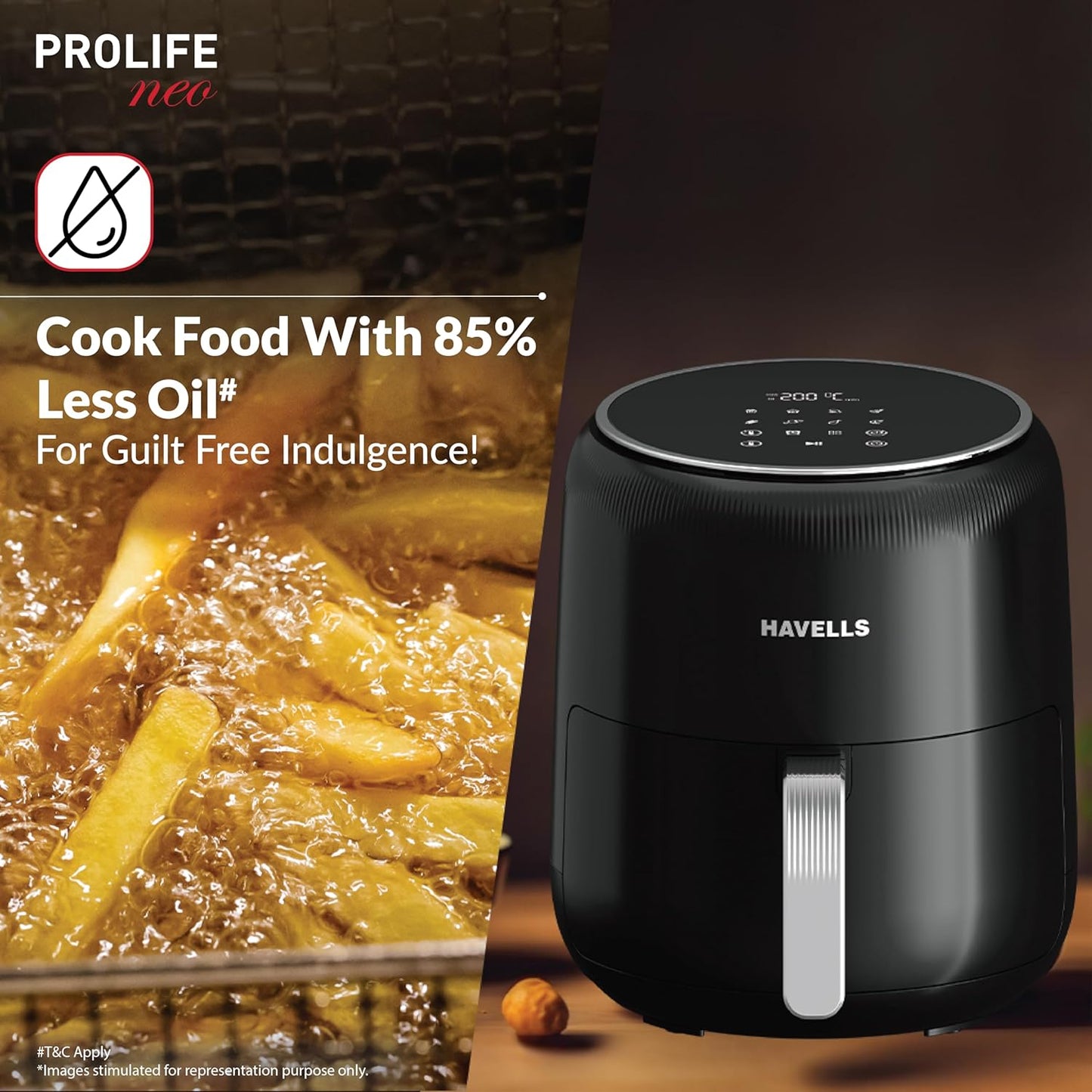 Havells Prolife Neo Air Fryer1500W| 4.5 L | Digital Air Fryer| 8 Pre-Sets| Aerocrisp Technology| 85% Less Oil Use| 60-Min Timer| 2Yr Door Step Warranty by Havells | Air-Fryer for Home Kitchen