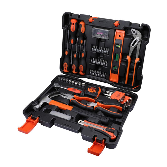 BLACK+DECKER BMT154C Hand Tool Kit for Home & DIY Use (154-Piece) - Includes Screwdriver, Wrench, Ratchet, Utility Knife, Saw, Claw Hammer, Measuring Tape and Plier, 6 Month Warranty, ORANGE & BLACK