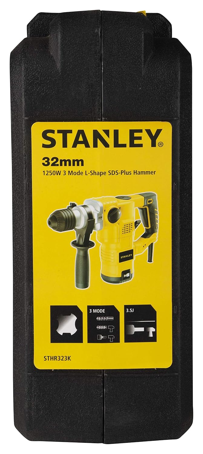 STANLEY STHR323K-IN 1250W 32mm 3 Mode L-Shape SDS-PlusHammer with Kitbox, 5.4Kg (Yellow and Black)