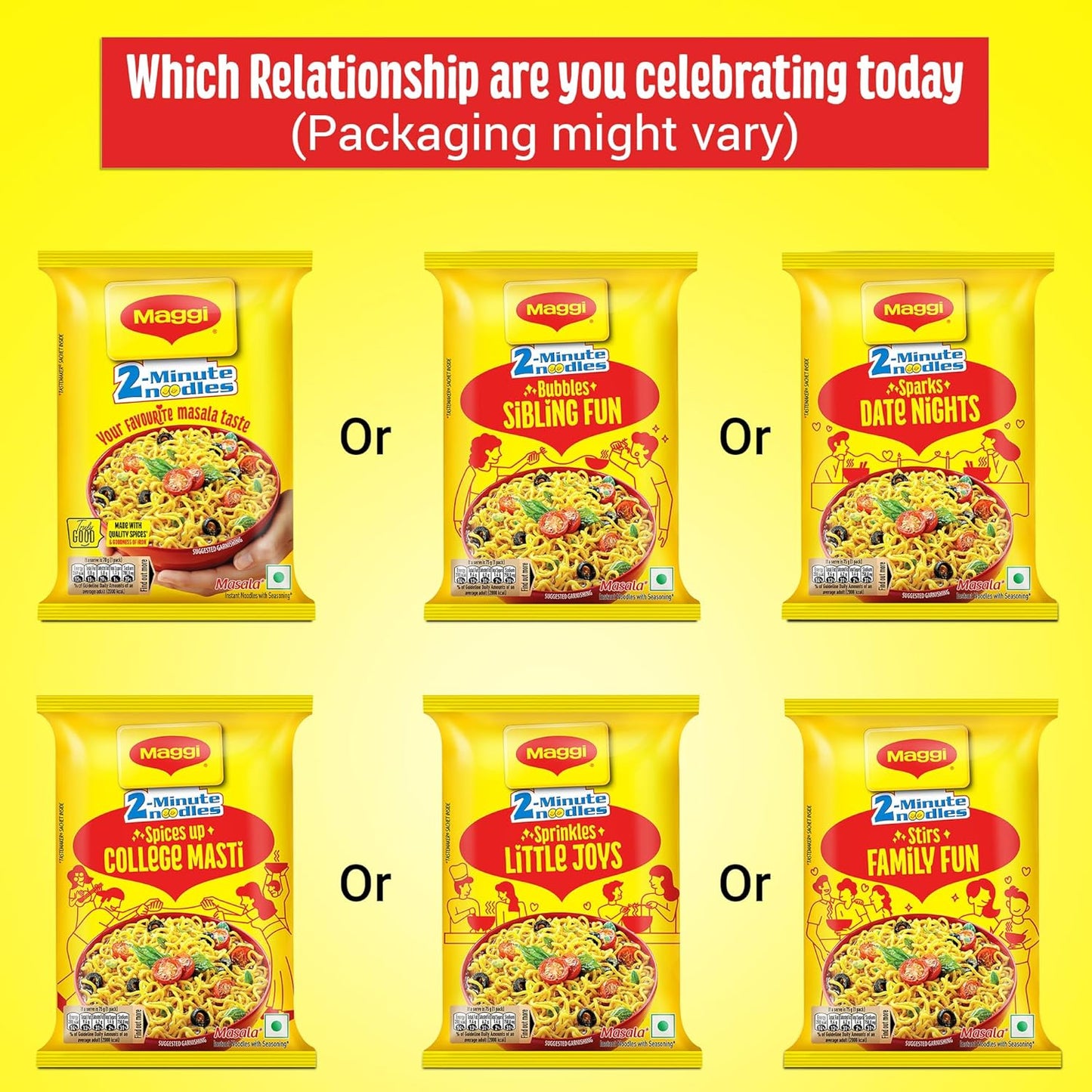 MAGGI 2-Minute Instant Noodles, Favourite Masala Taste, Masala Noodles With Goodness Of Iron, Made With Choicest Quality Spices, 70g/72g/75g Pouch (weight may vary)