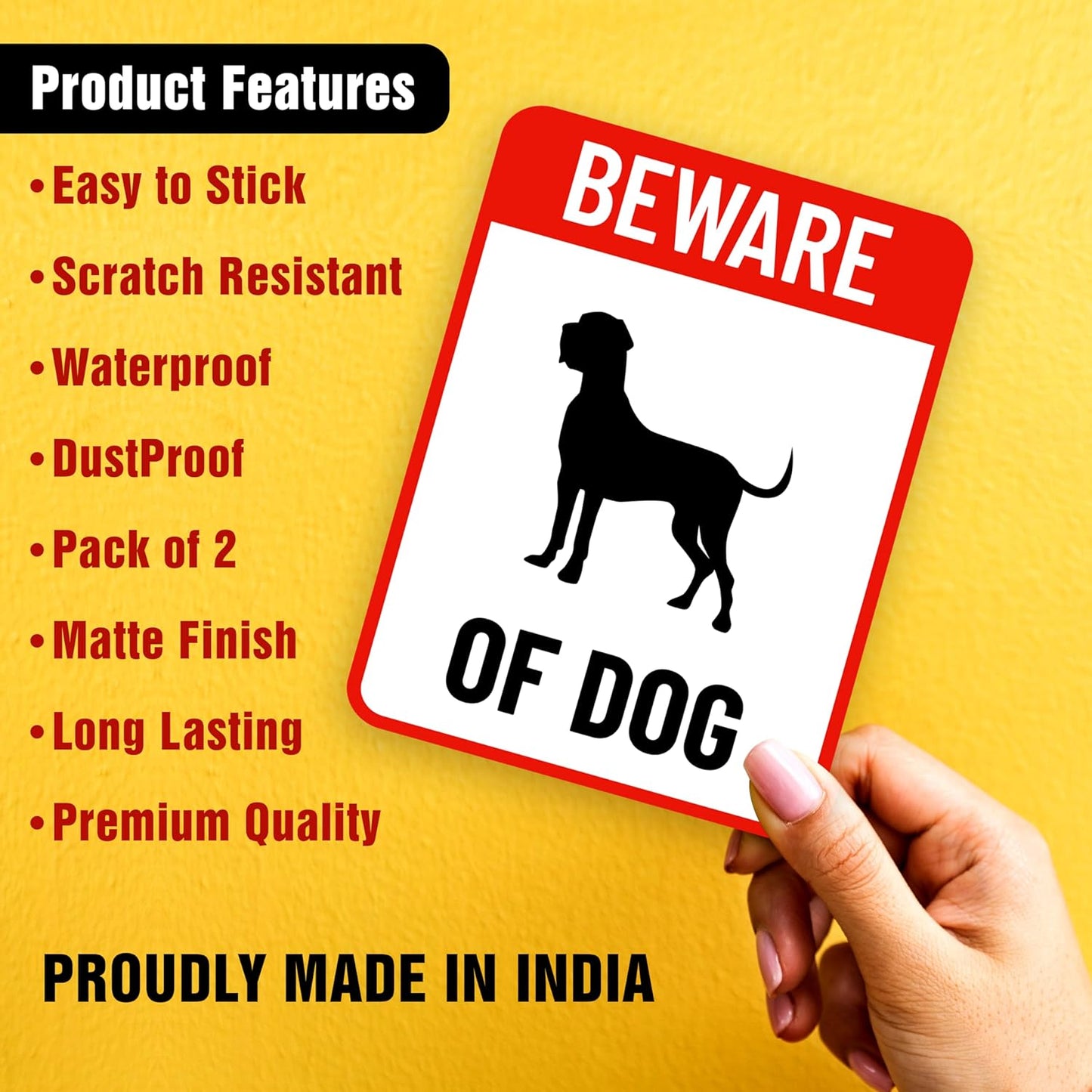 Akshar Arts Bhuwana Beware Of Dog Sign Board For Home,Restaurants,Offices, Clinics Self-Adhesive Signage Set of 2 Stickers (Size :”6.00x8.00” Inches) (Design 1)