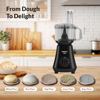 Havells Foodo 750 Watt Mixer Grinder with 5 Jars | Includes Food Processor Jar with Dual Pusher | 14-in-1 Functionality | Rust-Resistant 304 SS Blades | Storage Box | 5-Year Motor Warranty (Black)