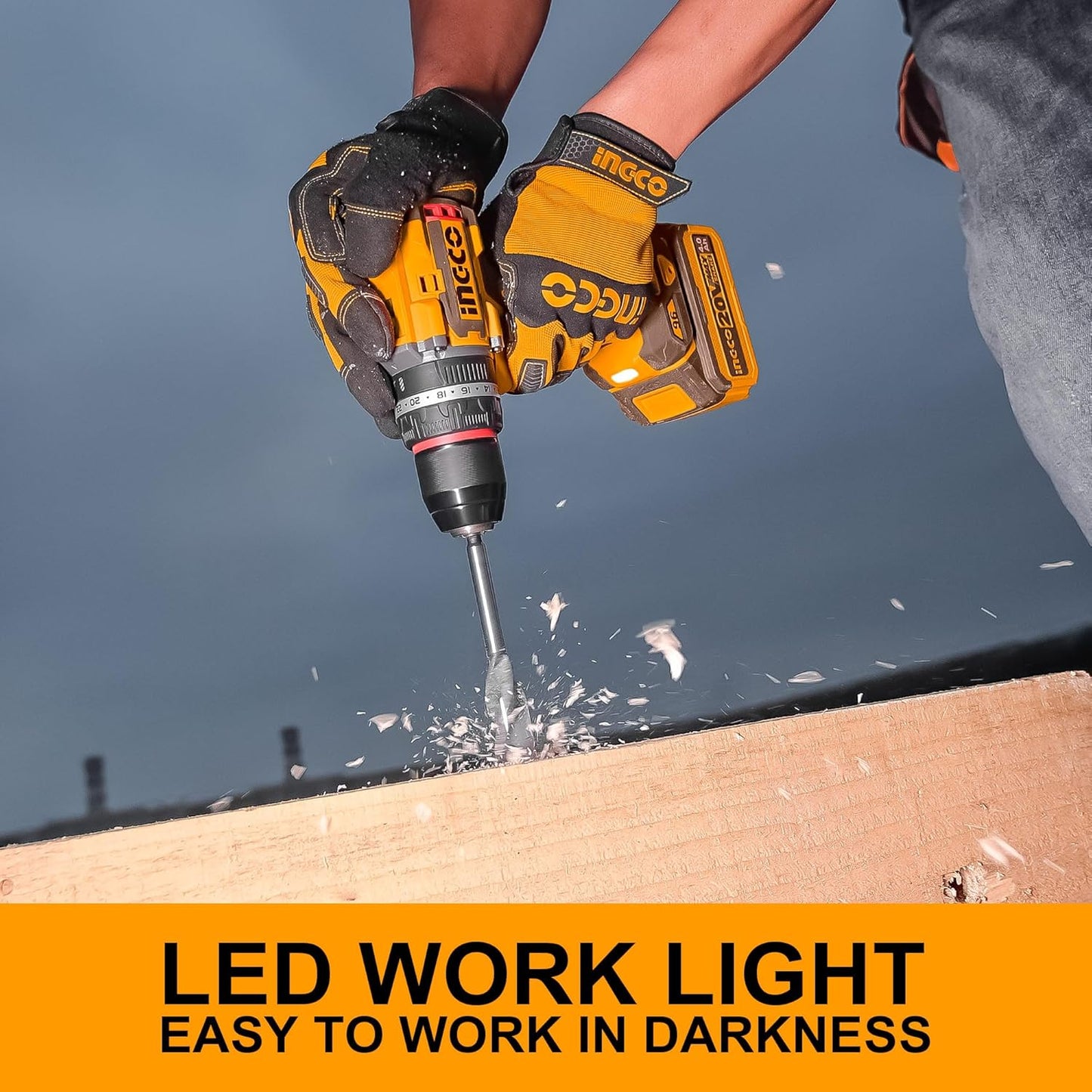 INGCO Cordless Impact Drill 96NM, 20V Brushless Combi Drill, 13mm Chuck, 22+1+1 Torque, 2 Speed, LED Work Light with 2Pcs 4.0Ah Battery And 1Pcs Charger Perfect for Home, Garden DIY Project
