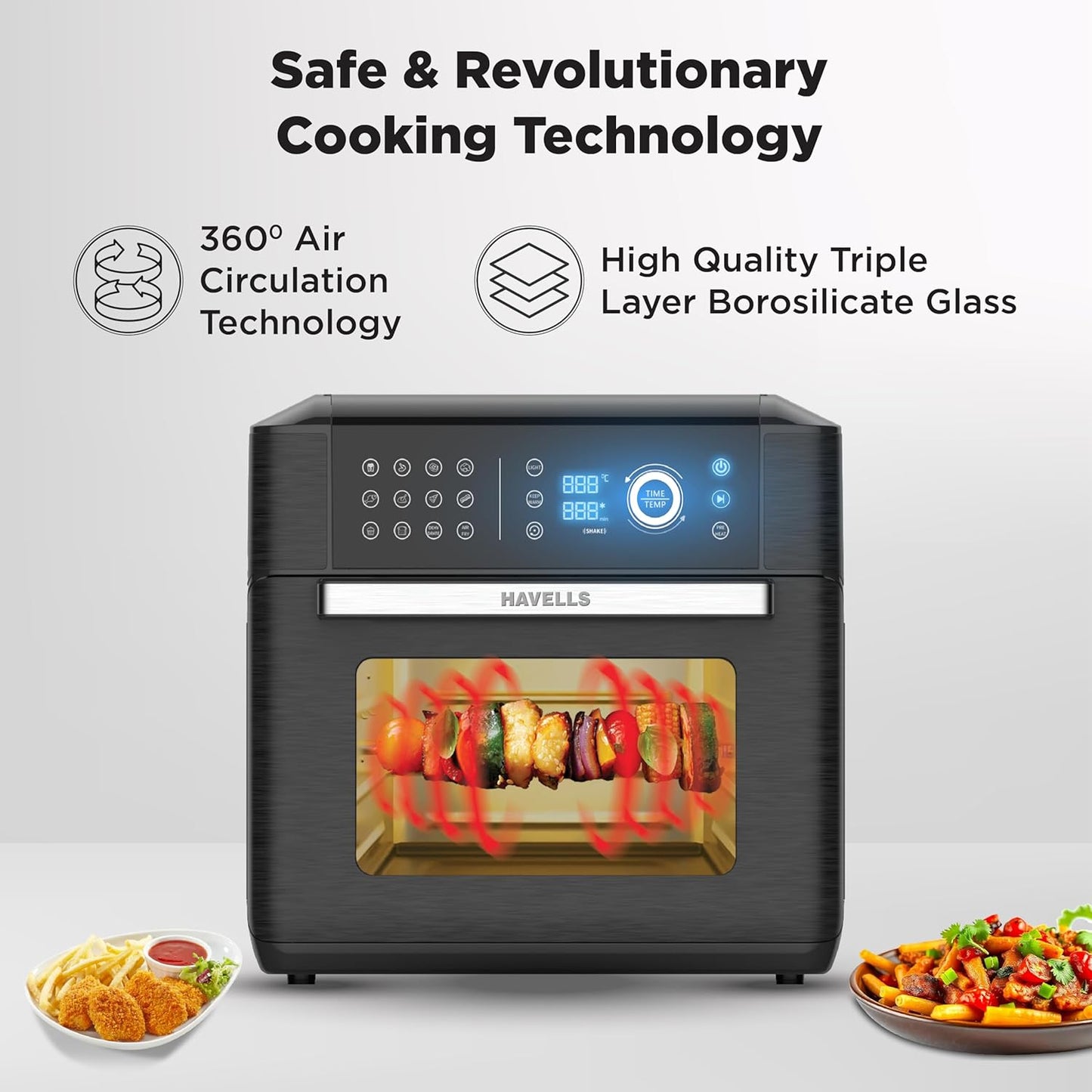 Havells Avanza Multi Function Air Fryer Oven 15L|1700W|Digital Touch Control|14 Pre-Sets|Aerocrisp Technology|Includes Skewer Set,Rotisserie Fork,Mesh,Baking Tray|2Yr Door Step Warranty by Havells