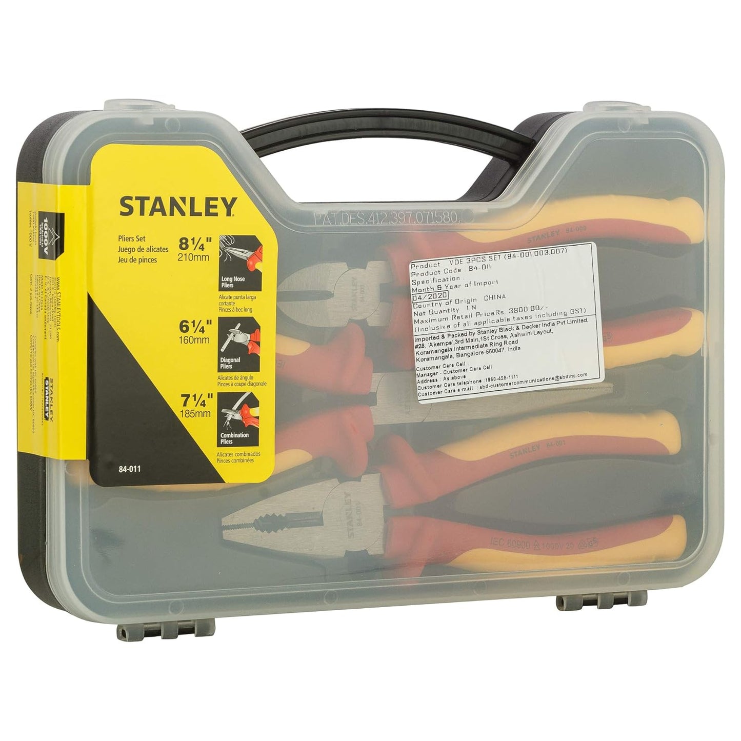 STANLEY 84-011 VDE 160/185/210mm Plier Set (3-Pieces) (Yellow & Black)