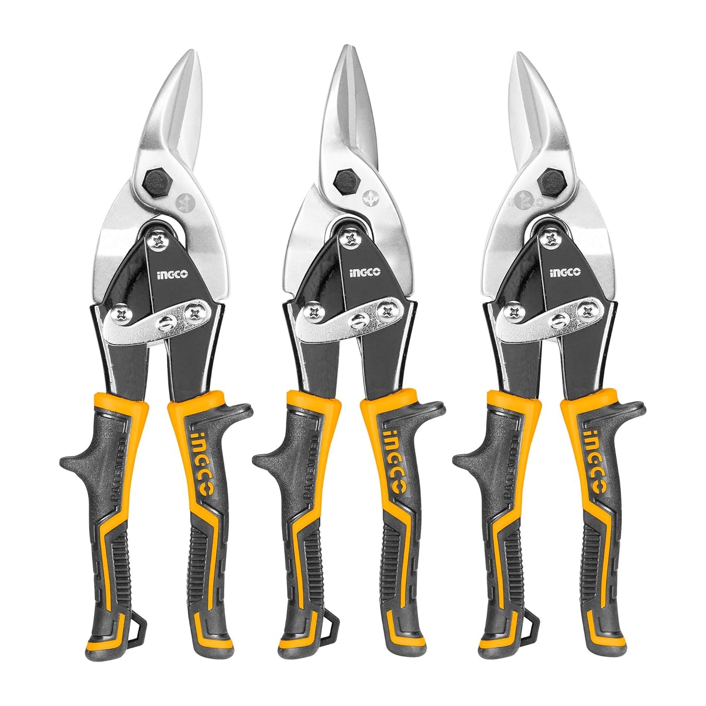 INGCO Aviation Snip Set - Left, Right, Straight Cut for Sheet Metal Cutting - Pliers Nippers With Comfortable Grips - HTSNK0110