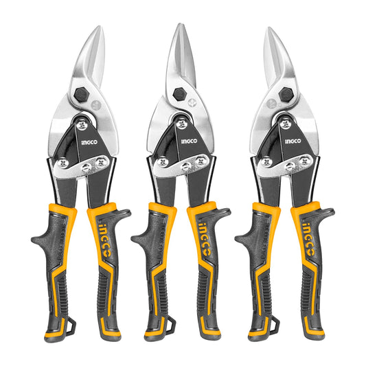 INGCO Aviation Snip Set - Left, Right, Straight Cut for Sheet Metal Cutting - Pliers Nippers With Comfortable Grips - HTSNK0110