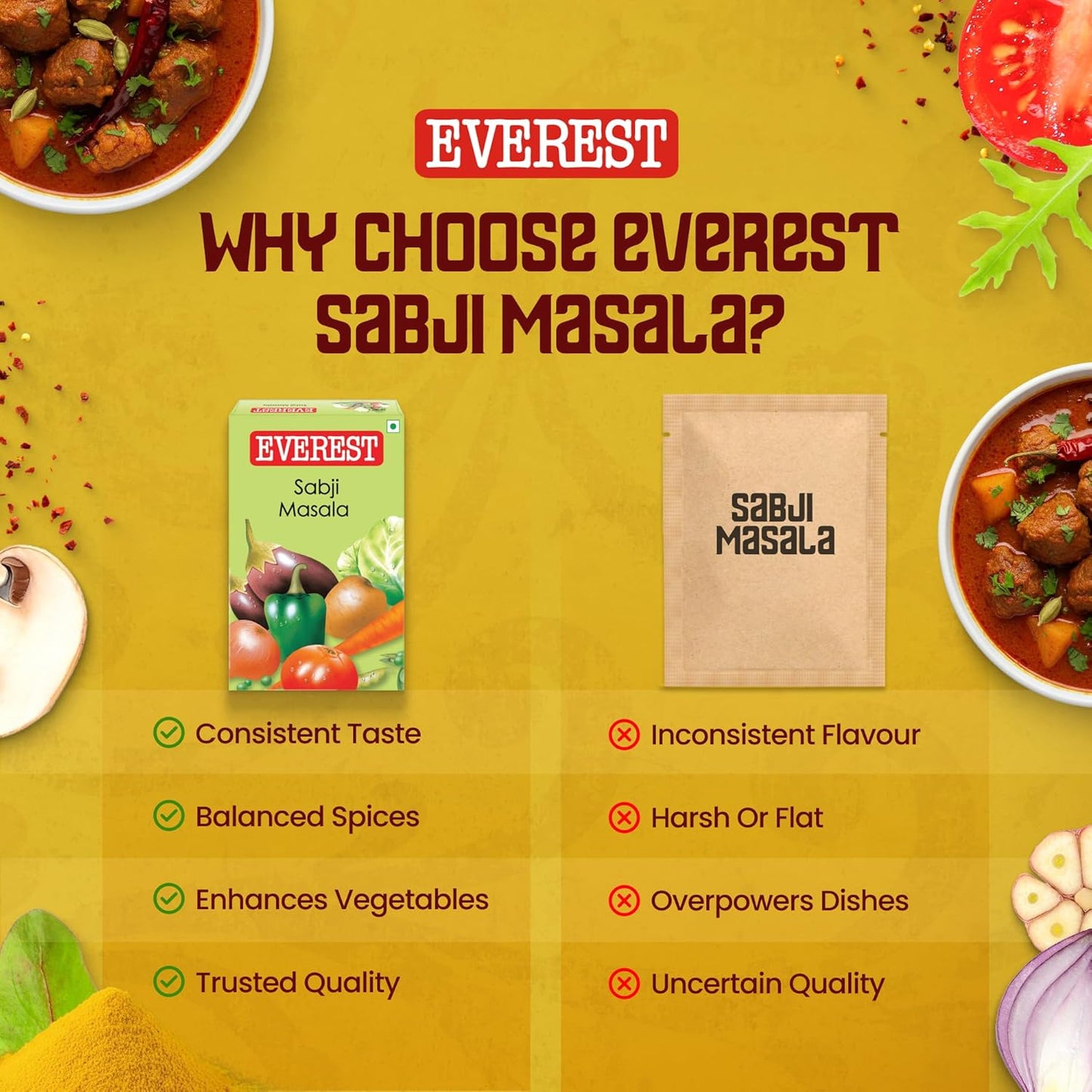 Everest Sabji Masala – 100g | Subtle, Aromatic Blend for Flavourful Vegetable Curries | Balanced Spice Mix for Everyday Indian Sabzi & Home Cooking