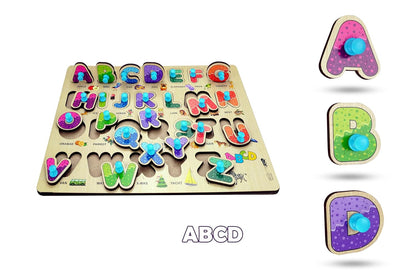 Udaipur HandiCrafts Wooden Learning Educational Game Board for Kids, Puzzle Toys for 2 Years Old Boys & Girls (Alphabets, Numbers & Shapes)