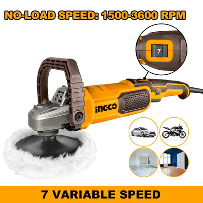 INGCO Polisher, 1400 W, 7 Variable Speed, 1500-3600 RPM, Comfortable Handle, for Home Appliance, Furniture, Car Buffer