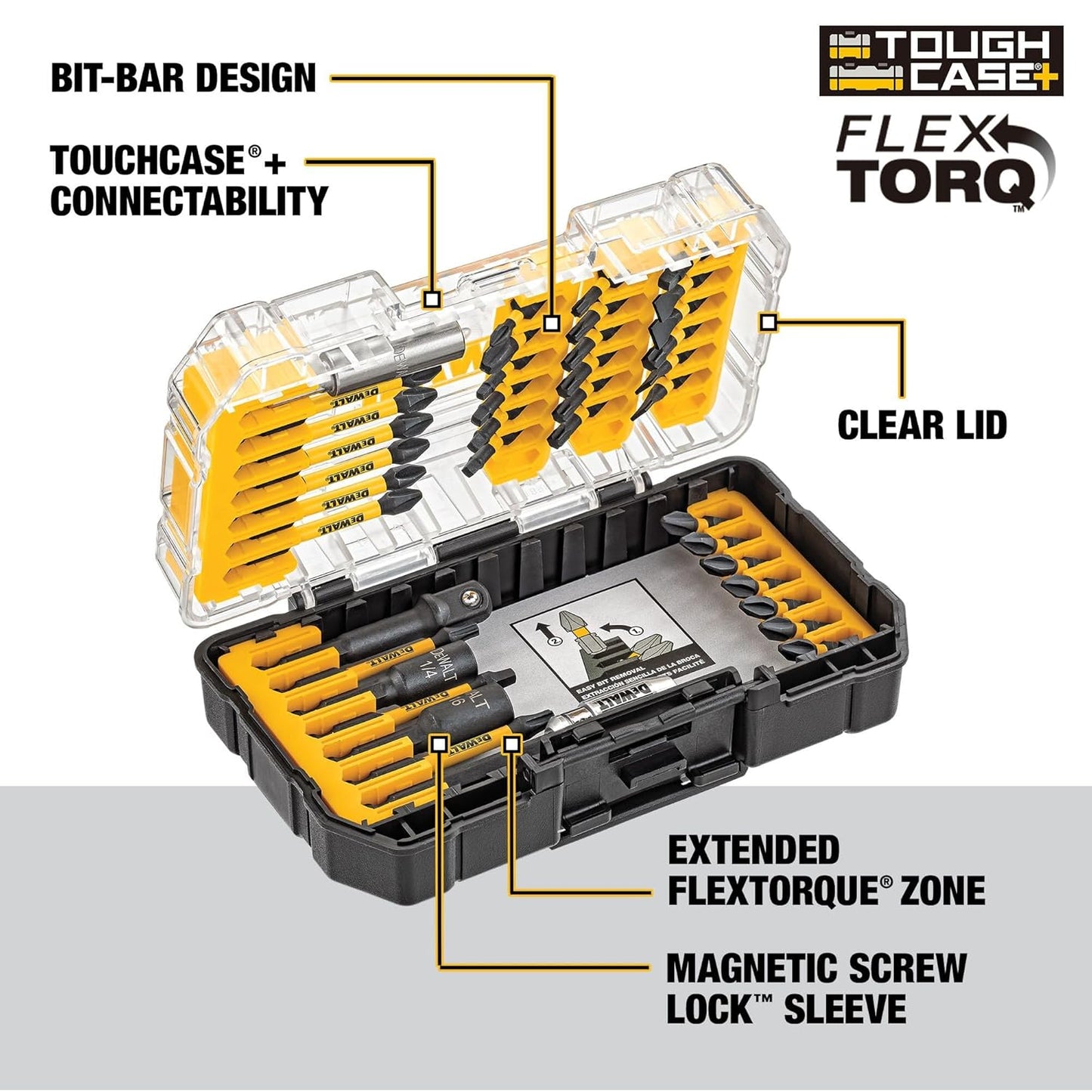 DEWALT DWA2T40IR 40-Piece IMPACT READY FLEXTORQ® Screw Driving Set With TOUGHCASE®, Ideal for DIY and Professional Screwdriving Applications