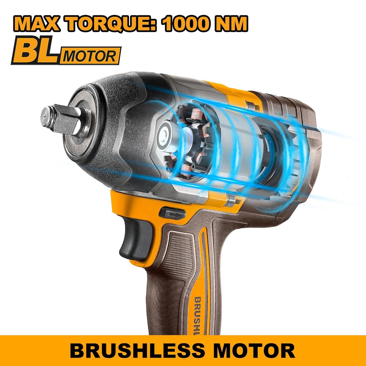 Ingco Cordless Impact Wrench 1/2 Inch, Brushless Motor, Nut-Busting Torque 1000Nm, 20V Battery Impact Gun with 2 PCS 4.0 Ah Battery Packs and Charger