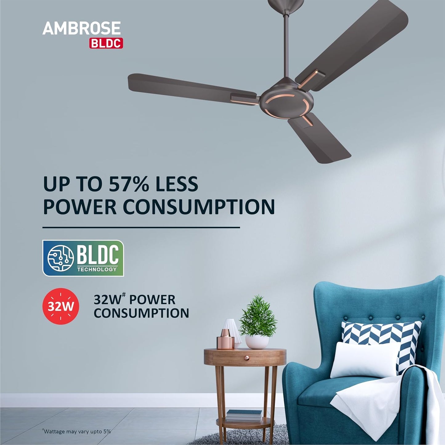 Havells 1200Mm Ambrose Bldc Motor Ceiling Fan|Premium Matt Finish, Decorative Fan, Remote Control, High Air Delivery|5 Stars Rated, Upto 60% Energy Saving, 2 Yr Warranty|(Pack Of 1, Copper)