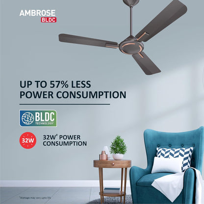 Havells 1200Mm Ambrose Bldc Motor Ceiling Fan|Premium Matt Finish, Decorative Fan, Remote Control, High Air Delivery|5 Stars Rated, Upto 60% Energy Saving, 2 Yr Warranty|(Pack Of 1, Copper)