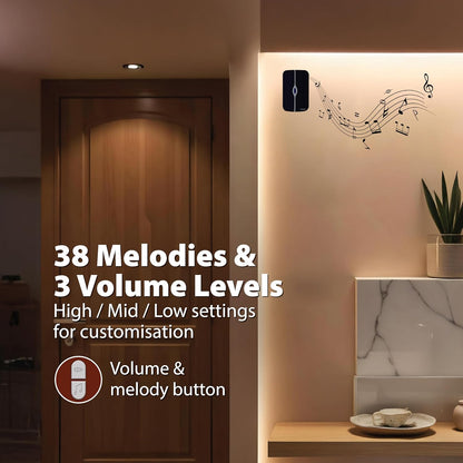 Havells Tango Wireless Digital Doorbell (White & Black), 25 Chime Melodies, 3 Volume Levels, 100m 433.92MHz Open Air Receiver and Transmitter Range,Loved by Users for LED Stylish and Superb Longevity