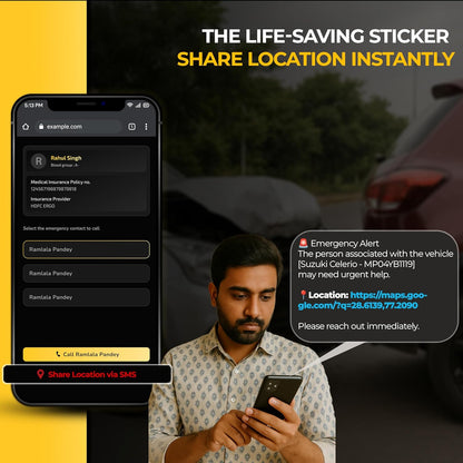 Akshar Arts Bhuwana  Reach Me (Pack of 2) – Waterproof Contact Sticker/Tag for Car with Privacy-Protected Calling, Wrong Parking, Emergency Call & Location Sharing, Notification Alerts via Ajjas App. (2)