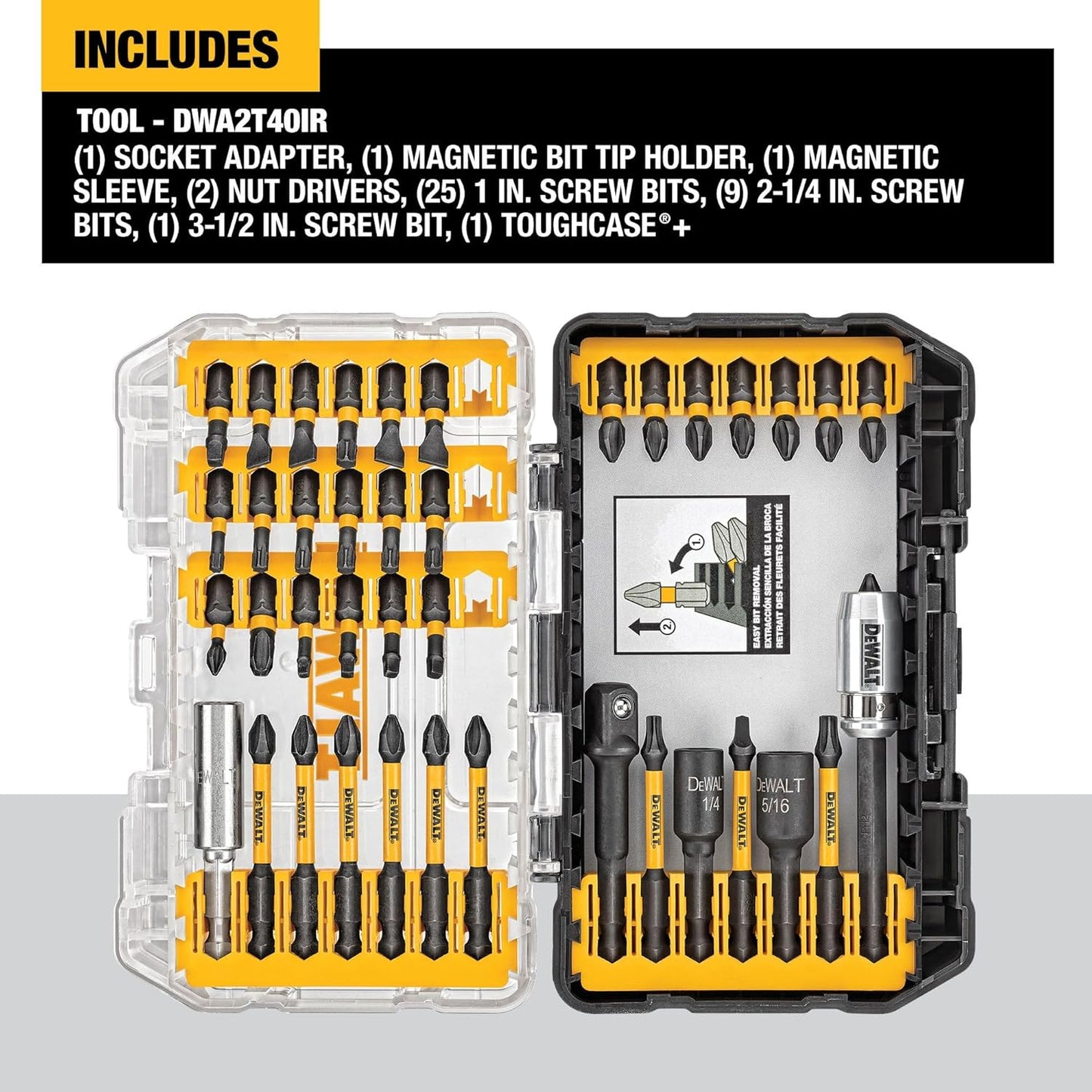 DEWALT DWA2T40IR 40-Piece IMPACT READY FLEXTORQ® Screw Driving Set With TOUGHCASE®, Ideal for DIY and Professional Screwdriving Applications