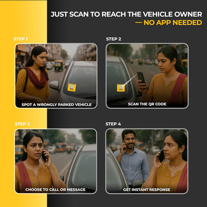 Akshar Arts Bhuwana  Reach Me (Pack of 2) – Waterproof Contact Sticker/Tag for Car with Privacy-Protected Calling, Wrong Parking, Emergency Call & Location Sharing, Notification Alerts via Ajjas App. (2)