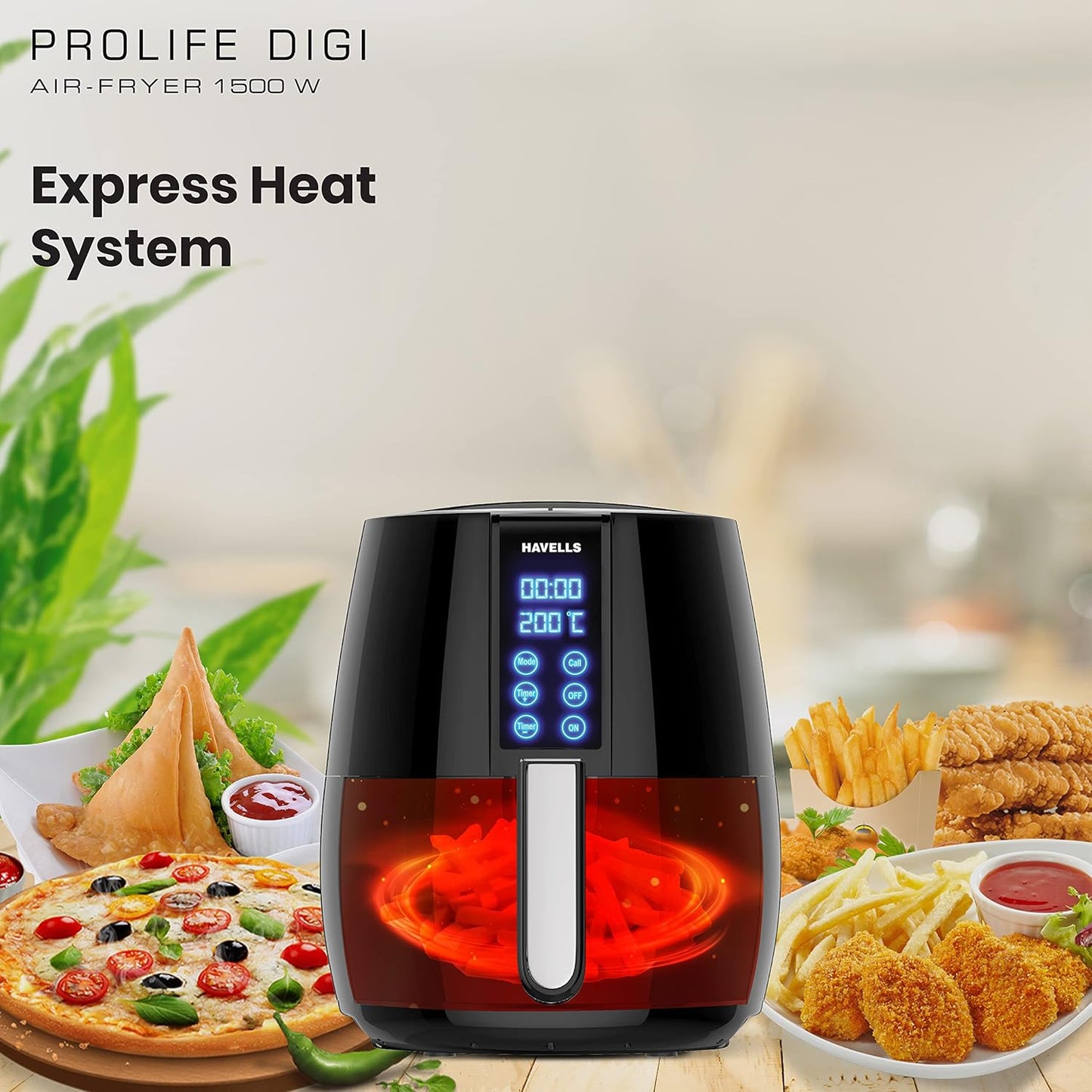 Havells Air Fryer Prolife Digi with 4L Capacity | Digital Touch Panel | Auto On/Off | 60 Min Timer | Basket Release Button | Air Filtration System | 2 Yr Warranty, Black|1230W