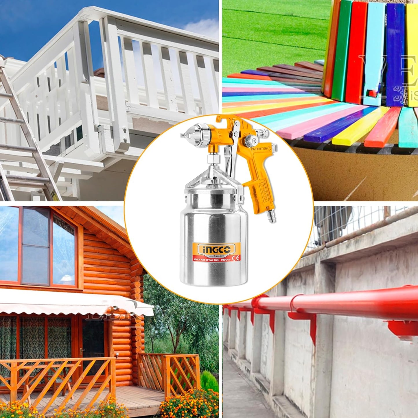 INGCO HVLP Air Spray Gun, Paint Spray Machine,1000 ml Capacity, 2.5-3.5 Bar Pressure, Suitable for Base Coat