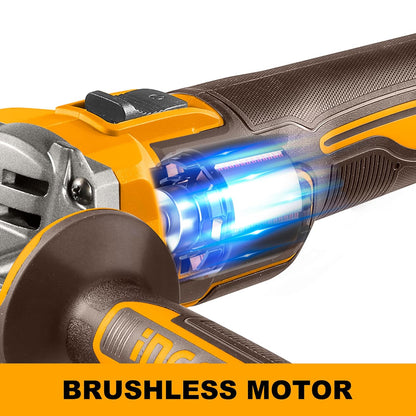 INGCO 20V Cordless Brushless Angle Grinder 100mm, 900W, M10, 3-Speed Adjustment 3000/6000/9000RPM, With 1Pcs 4.0Ah Battery And Charger CAGLI261021