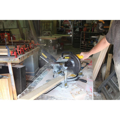 DEWALT DW714-IN 10"(254 mm) Corded Compound Mitre Saw With 80T TCT Alu. Blade, 1650W Univ. Motor, 4600 RPM, Max. Cross-cut Capacity 90 Deg.: 130 mm, Ideal For Cutting Wood & Tiles, Horizontal D-Handle