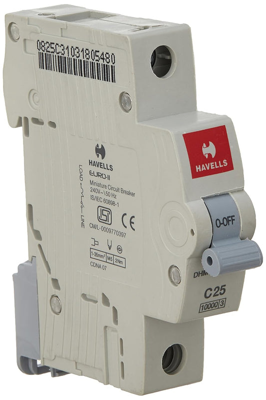 Havells DHMGCSPF025 PVC Plastic 25A MCB SP C Curve (White)
