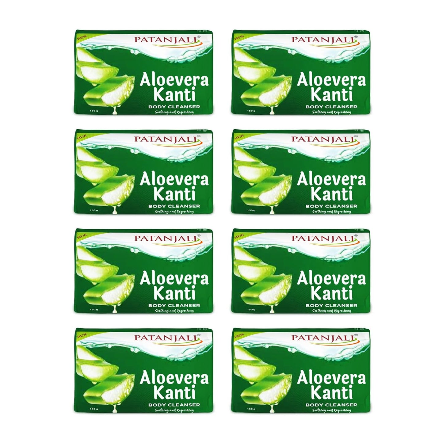 Patanjali Aloe Vera Kanti Body Cleanser Soap for Men and Women(150g, Pack of 8), Nourishing & Moisturizing, Natural Aloe Vera Soap for Soft Skin