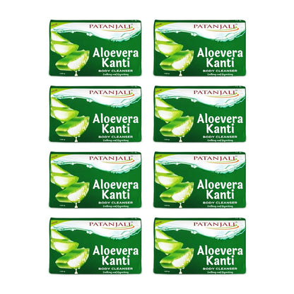 Patanjali Aloe Vera Kanti Body Cleanser Soap for Men and Women(150g, Pack of 8), Nourishing & Moisturizing, Natural Aloe Vera Soap for Soft Skin