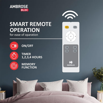 Havells 1200mm Ambrose BLDC Motor Ceiling Fan | Remote Controlled, High Air Delivery Fan | 5 Star Rated, Upto 60% Energy Saving, 2 Year Warranty | (Pack of 1, Gold Mist Wood)