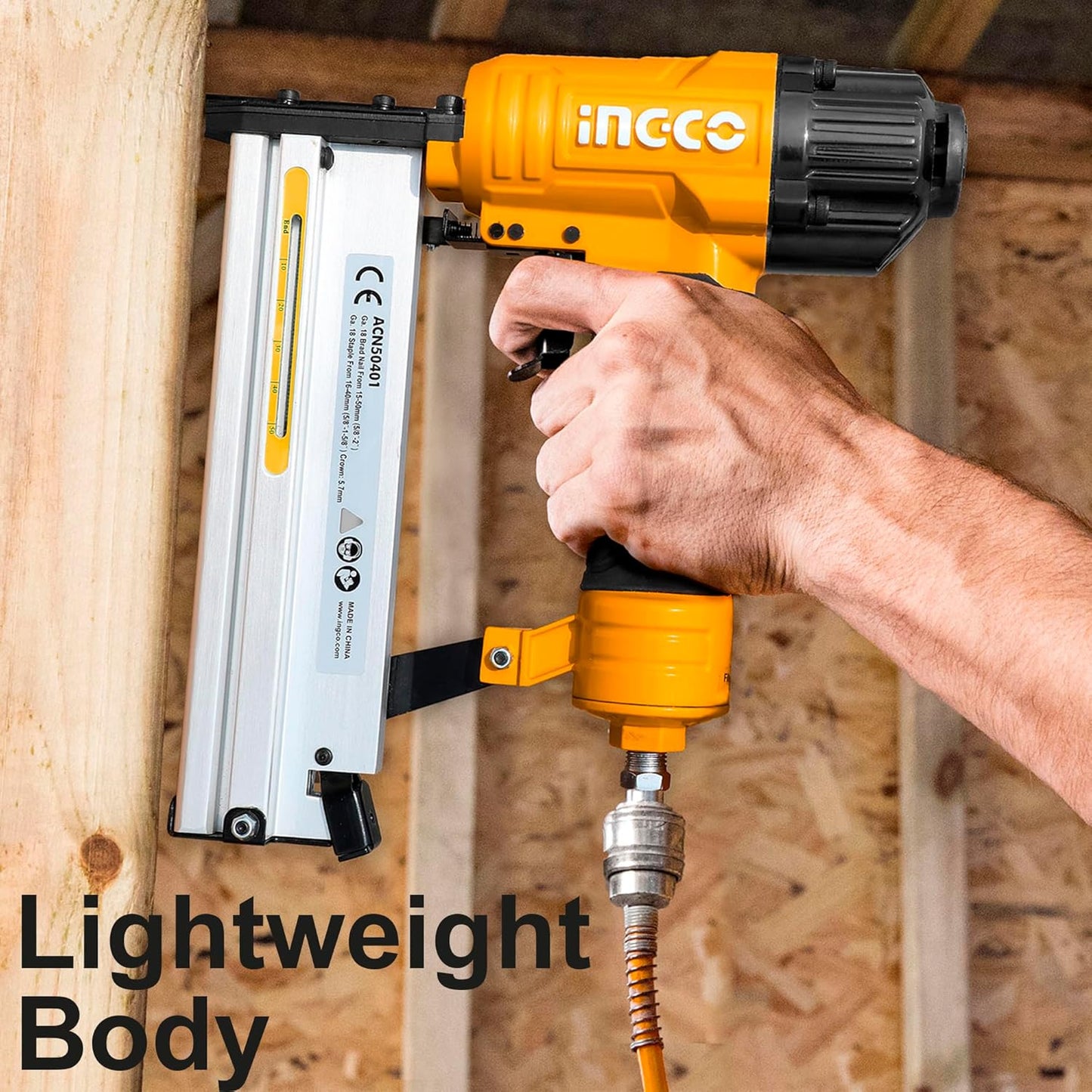 INGCO 2 In 1 Combo Brad Nailer, Nail Gun, Ga18 | 100pcs Capticaty | 4 Type Connector | 0.4-0.7Mpa with 1000pcs Brad Nails & 200pcs Staples, for Wood, Upholstery, Carpet, Wire Fencing