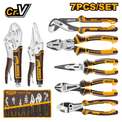 INGCO 7 Pcs Pliers Set, CR-V, Labor-saving Structural Design, Pliers, Hand tools, for Home improvement