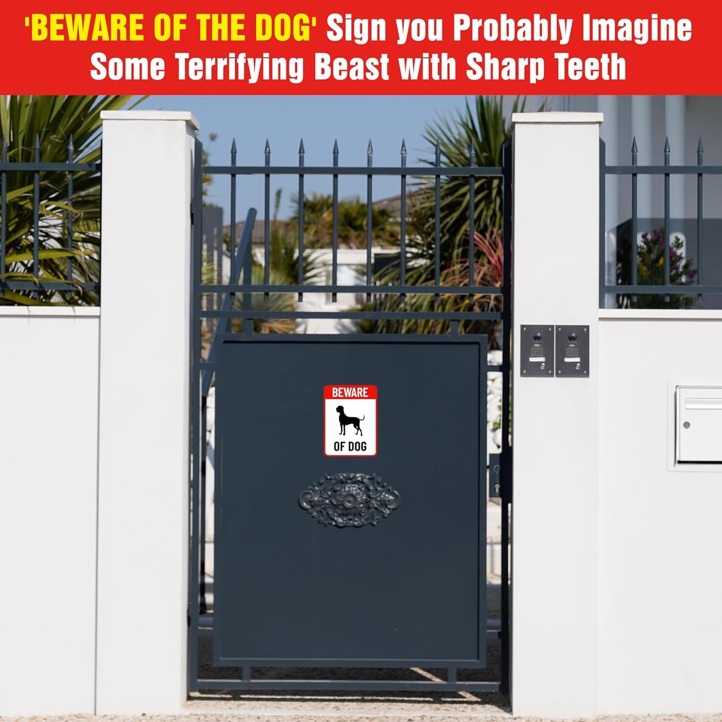 Akshar Arts Bhuwana Beware Of Dog Sign Board For Home,Restaurants,Offices, Clinics Self-Adhesive Signage Set of 2 Stickers (Size :”6.00x8.00” Inches) (Design 1)