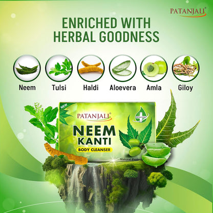 Patanjali Neem Kanti Herbal Body Cleanser Soap for Men and Women (150g, Pack of 8), Moisturizing & Deep Cleansing, Natural Neem Soap for Dry Skin