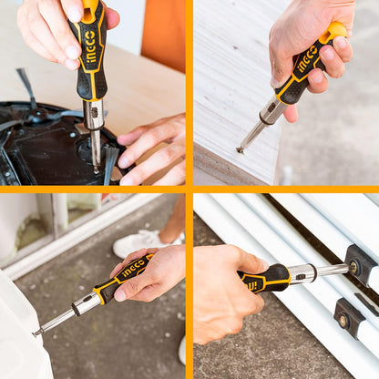 INGCO HKSDB0248 24 Pcs Screwdriver Set, 16 Pcs 6.35X25mm Screwdriver Bit, INGCO Style Ratchet Handle, High Auality Cr.V Material, Heavy duty, High Torque Resistance Screwdriver Set (1 Set)