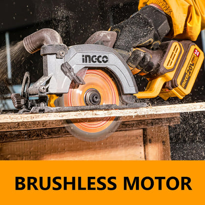 INGCO 20V Cordless Circular Saw (Body Only) 140mm, Brushless Motor, 6300RPM Max. Cutting Depth 50mm (90°) Electric Circular Saw, 20mm Arbor CSLI1402