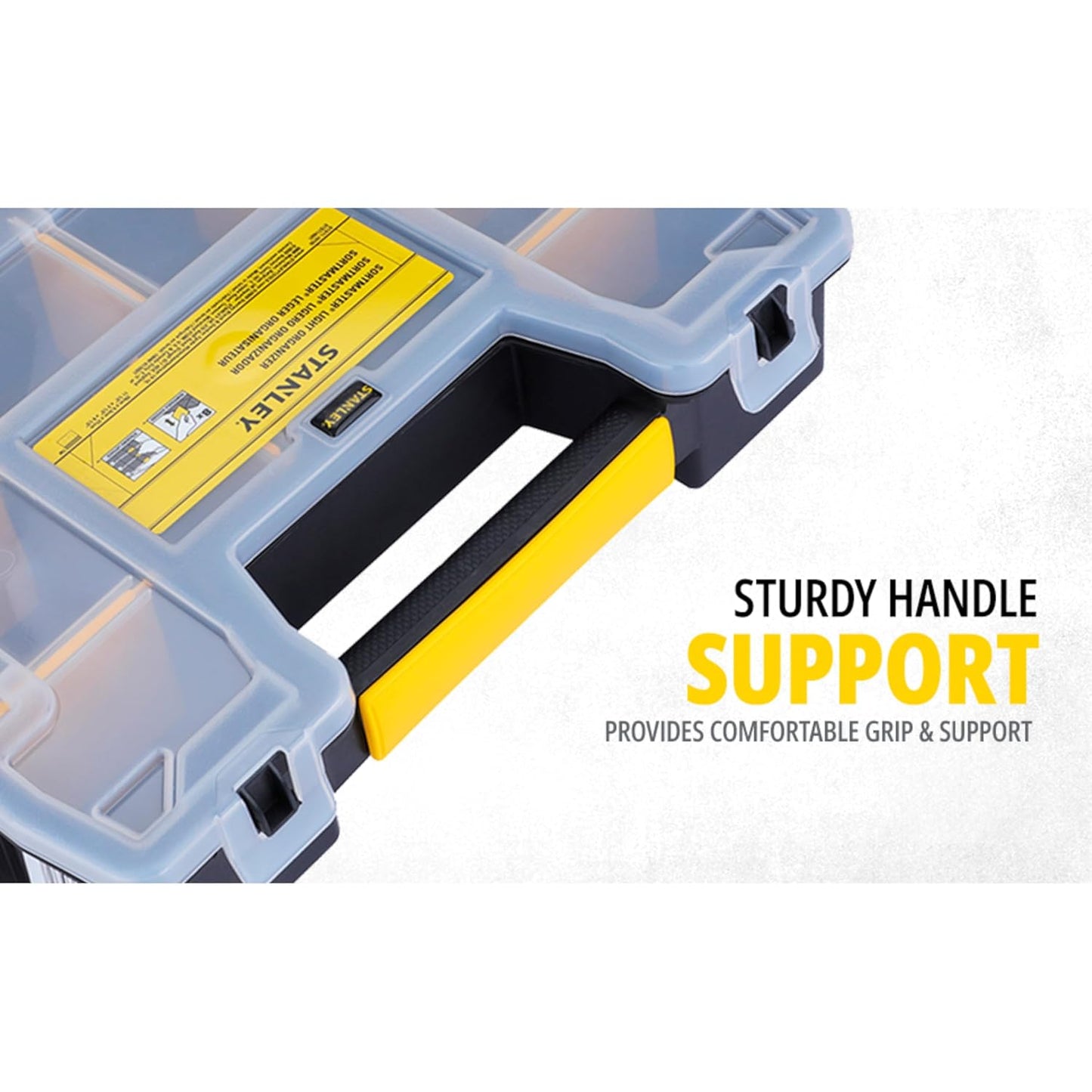 STANLEY STST1-70720 Professional Heavy Duty 10 Compartment Sort Master Light Organizer, 2.5 Kg Weight Capacity, Customizable 8 Removable Dividers, Polypropylene Textured Lid, 11.6x29.3x22.4 cm