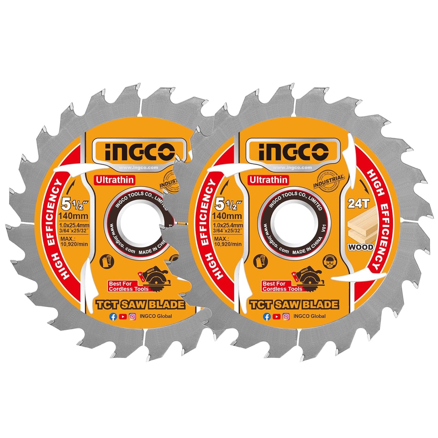 INGCO Saw Blade Set, TCT Saw Blade Suitable for Circular Saw, for Wood Metal Tile Cutting