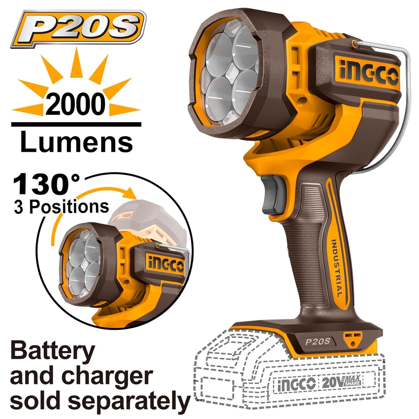 INGCO Cordless 4 pcs combo kit With 2 pcs Cordless impact wrenches, With 2 pcs Cordless work lamps COSLI250782
