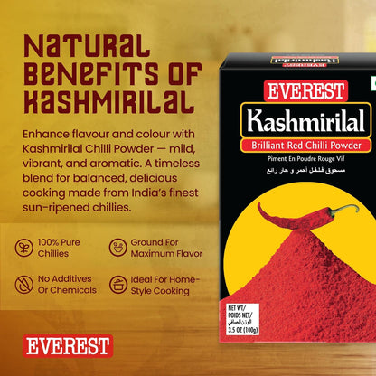 Everest Kashmirilal Brilliant Red Chilli Powder - 100gm | Kashmiri Lal Mirch with Mild Heat & Vibrant Deep Red Colour | Fine-Ground, Flavourful Red Chilli Powder for Everyday Indian Cooking