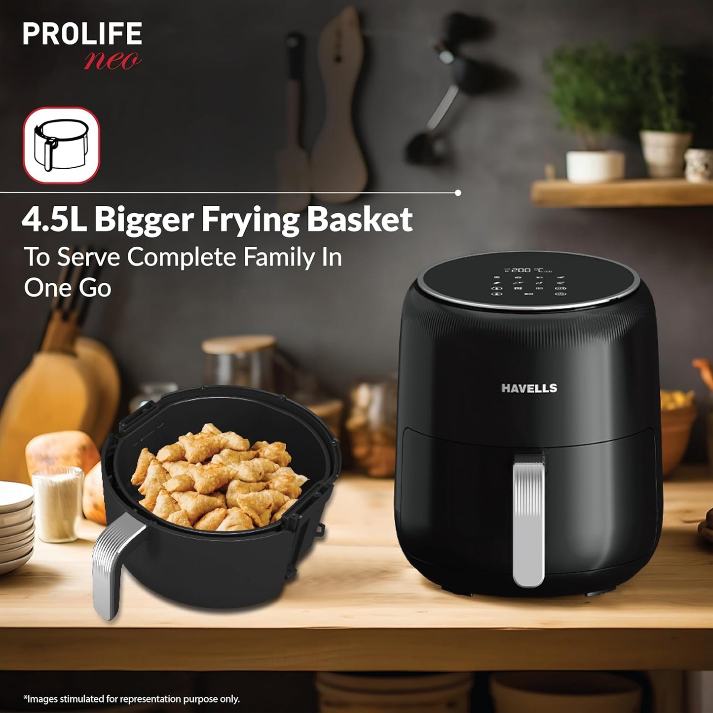 Havells Prolife Neo Air Fryer1500W| 4.5 L | Digital Air Fryer| 8 Pre-Sets| Aerocrisp Technology| 85% Less Oil Use| 60-Min Timer| 2Yr Door Step Warranty by Havells | Air-Fryer for Home Kitchen